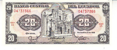 M1 - Bancnota foarte veche - Ecuador - 20 sucres - 1988 foto