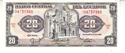 B11 1 - Bancnota foarte veche - Ecuador - 20 sucres - 1988 foto