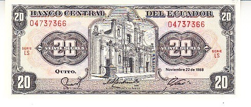 M1 - Bancnota foarte veche - Ecuador - 20 sucres - 1988