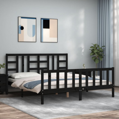 vidaXL Cadru de pat cu tăblie, negru, 180x200 cm, lemn masiv foto