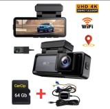 Camera Auto DVR 4K UHD dubla, Inclus Card 64GB + Kit 24 ore, Wi-Fi &amp; GPS, Display 3.2 inch