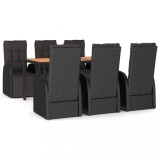 Cumpara ieftin Set masa pentru gradina, 7 piese, negru, poliratan/lemn acacia
