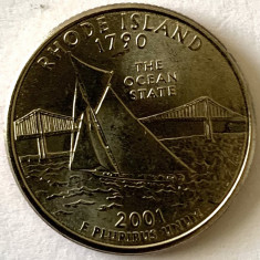 AMERICA QUARTER 1/4 DOLLAR 2001 LITERA P.(„STATUL OCEANULUI - Rhode Island), BU