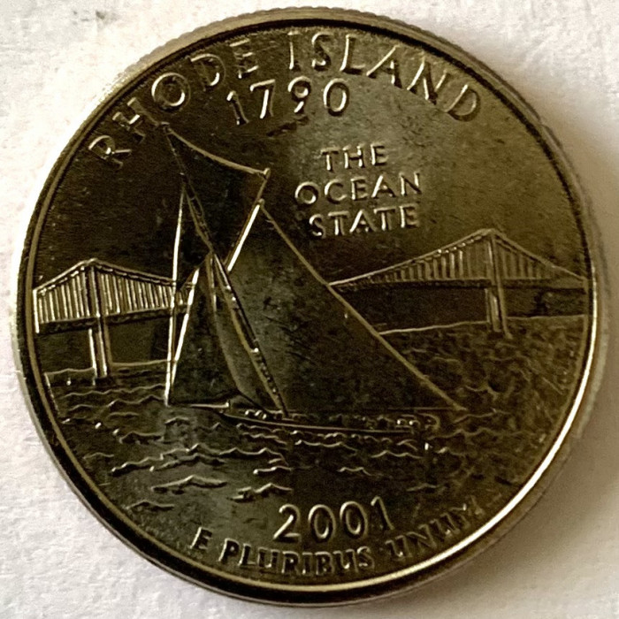 AMERICA QUARTER 1/4 DOLLAR 2001 LITERA P.(&bdquo;STATUL OCEANULUI - Rhode Island), BU