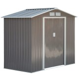 Casuta de gradina pentru depozitare unelte, cu structura baza inclusa, metal si PP, gri, 213x130x185 cm GartenVIP DiyLine