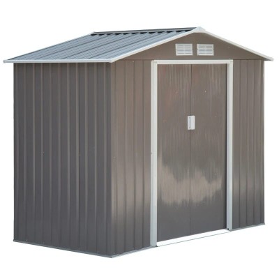 Casuta de gradina pentru depozitare unelte, cu structura baza inclusa, metal si PP, gri, 213x130x185 cm foto