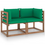 Canapea din paleti de gradina, 2 locuri, perne verzi, lemn pin GartenMobel Dekor, vidaXL