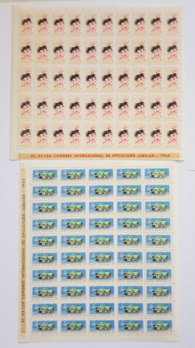 TIMBRE ROMANIA LP610/1965 Al XX-lea congres APIMONDIA -set 2 coli 50 valori MNH