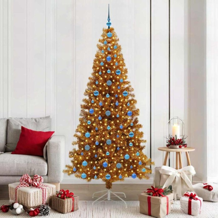 vidaXL Brad de Crăciun cu 300 LED cu suport Auriu 210 cm PET 3396641