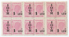 *Romania, LP XI.1a/1947, I.O.V.R., 6 timbre fiscale duble, bloc, eroare, MNH foto