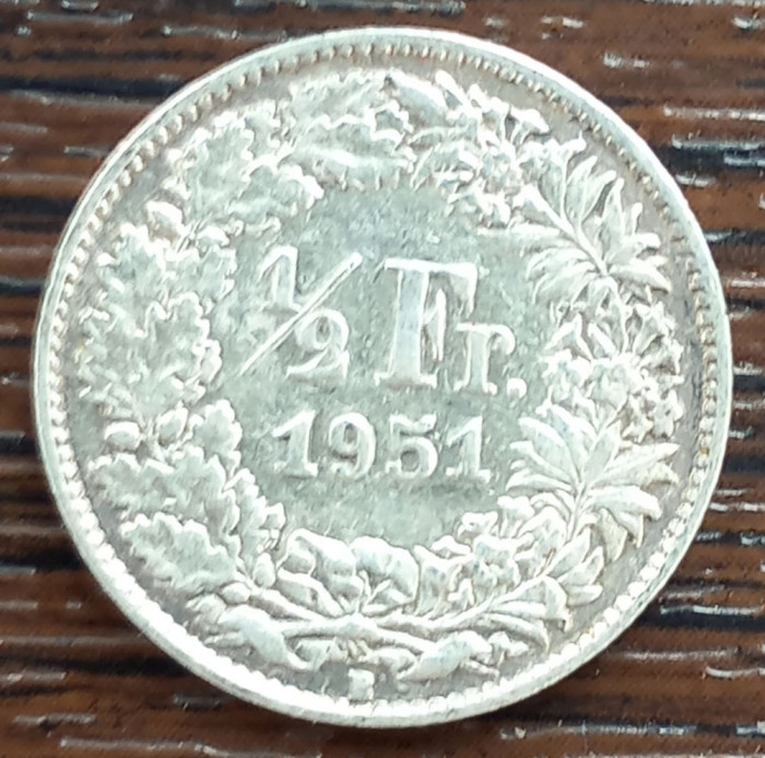 (A34) MONEDA DIN ARGINT ELVETIA - 1/2 FRANC 1951