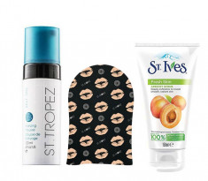 Pachet complet pentru autobronzare profesionala cu Spuma ST TROPEZ Manusa ST MORIZ si Exfoliant ST IVES foto