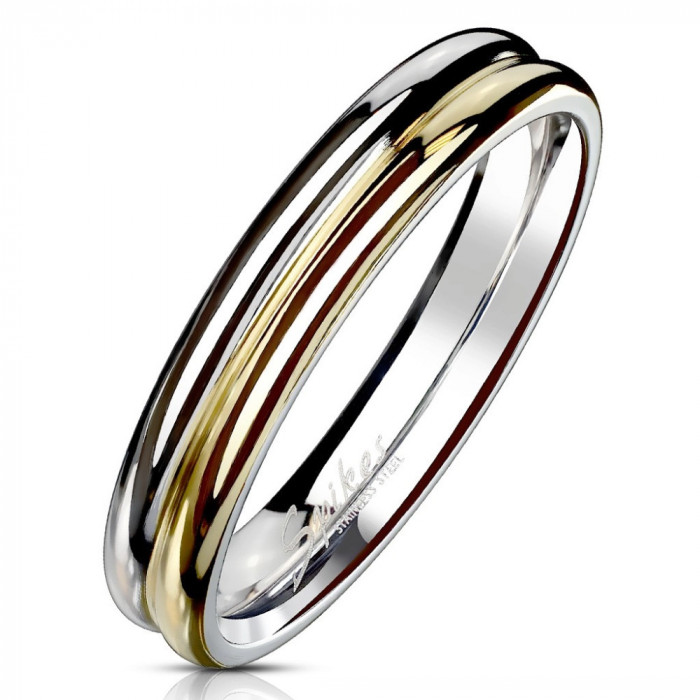 Inel din oțel 316L - inel bicolor cu crestături &icirc;n mijloc, 4 mm - Marime inel: 62