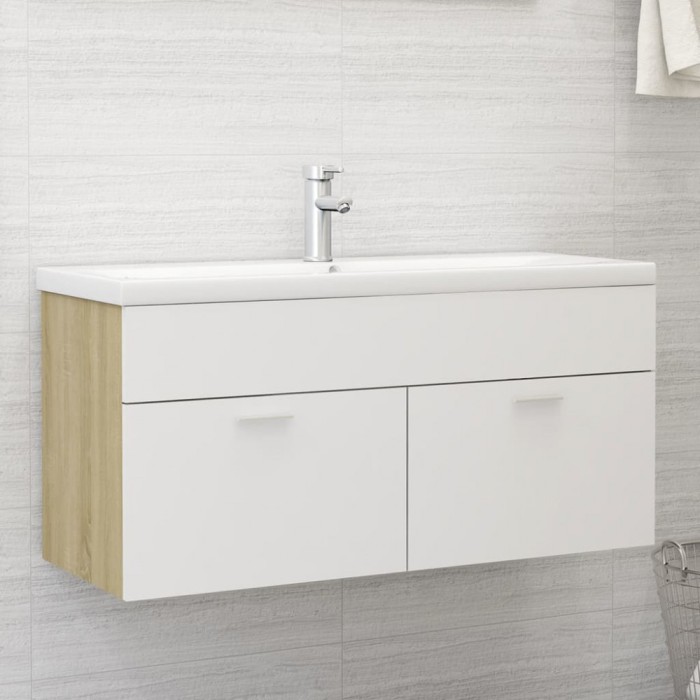 vidaXL Dulap de chiuvetă, alb și stejar Sonoma, 100x38,5x46 cm, PAL 804679