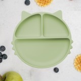 Farfurie compartimentata din silicon cu ventuza, appekids - kitty - raw green