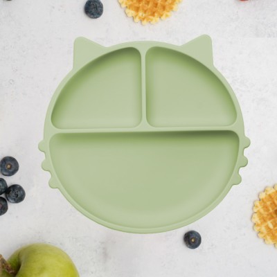 Farfurie compartimentata din silicon cu ventuza, appekids - kitty - raw green foto