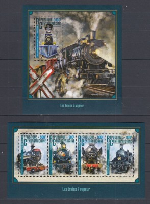R.Centrafricana 2016 - LOCOMOTIVE cu ABURI - BL+ KB - MNH foto
