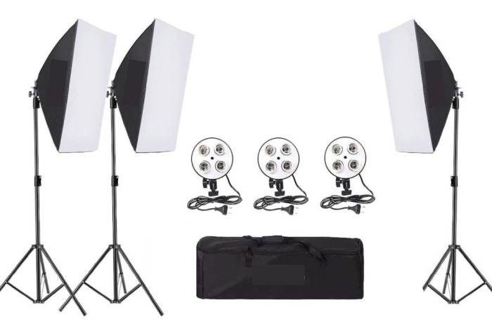 Kit 3 softbox, supoert cu 4 socluri standard E27, Fara becuri incluse, Negru