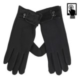 Manusi de iarna pentru femei, negre, cu blana artificiala si compatibile cu ecran tactil, CMCLASS