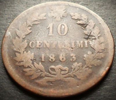 Moneda istorica 10 CENTESIMI - ITALIA REGAT, anul 1863 * cod 4178 B foto