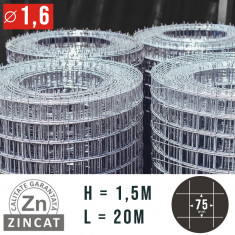 Plasa gard sudata zincata, 1,5 x 20 m, 75 x 75, diametru 1,6 mm foto