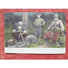 Carte postala, grup de lucratori la Brousse, inceput de secol XX