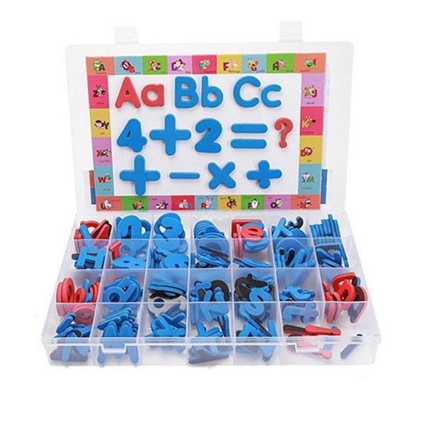 Set de litere si cifre magnetice din spuma, tabla de scris cu marker si burete incluse, 218 piese