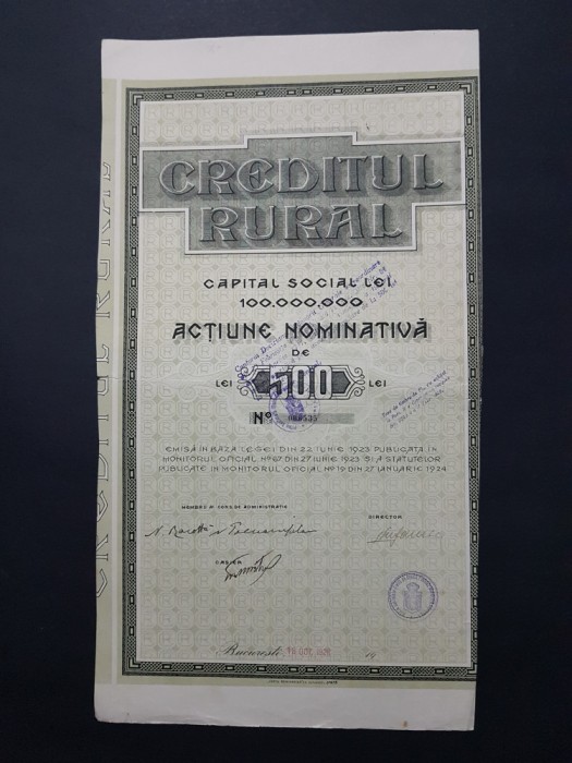 Actiune nominativa Creditul rural , titlu , actiuni