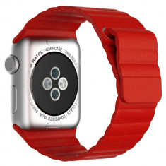 Curea iUni compatibila cu Apple Watch 1/2/3/4/5/6/7, 44mm, Leather Loop, Piele, Red foto