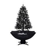 Brad de Craciun cu ninsoare si baza umbrela, negru, 170 cm, PVC