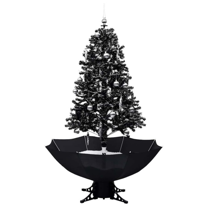 Brad de Craciun cu ninsoare si baza umbrela, negru, 170 cm, PVC