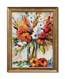 Cumpara ieftin Tablou pictat manual inramat, Vaza cu flori, Ikebana- 45x35cm ulei pe panza in cutit efect 3D
