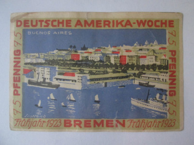 Germania notgeld 75 Pfennig 1923 Deutsche Amerika-Woche Bremen foto