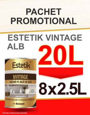 Pachet Promo Lazura lemn Estetik Vintage Alb 8x2.5L foto