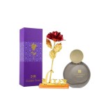 Cumpara ieftin Set pentru dama, apa de parfum Far Away Glamour si trandafir rosu suflat la baza cu aur, suport si cutie incluse, 50 ml