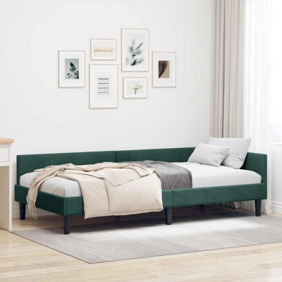 vidaXL Cadru de pat colțar cu headboard Verde &amp;icirc;nchis 100 x 200 cm 42016166 foto