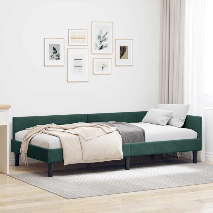 vidaXL Cadru de pat colțar cu headboard Verde &icirc;nchis 100 x 200 cm 42016166