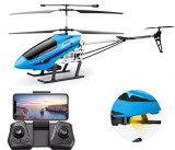 Elicopter mare cu telecomanda si camera duala 4K UHD, lumini LED, giroscop, incarcare USB, acumulator inclus, 72x38x23cm, Oem
