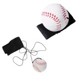 Cumpara ieftin Set 2 mingi saltarete hiperelastice model baseball cu bratara pentru incheietura, Space Moon Ball antistres, diametru 60 mm, alb cu rosu