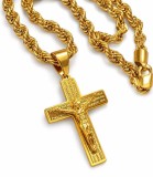 Lanț cu Cruce Bărbați, Auriu, Rope Masiv, Cod LC218X