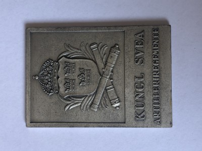 Placheta veche din alama argintata Regimentul de Artilerie KUNGL SVEA 1965 foto