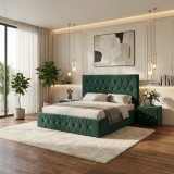 Pat Tapitat Iris Verde Catifea Premium cu Noptiere Tapitate Trimite mesaj