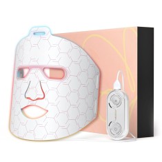 Masca Faciala Fototerapie LED, 3 Culori, 72 LED-uri, 3 Intensitati, Silicon Moale, Anti-Acnee, Anti-Imbatranire, USB, Alb