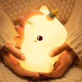 Cumpara ieftin Lampa veghe pentru copii, unicorn, lumini RGB, control tactil, cu 16 culori, baterie incorporata, alb