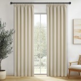 Set 2 Draperii Opace, 140x245cm, Prindere pe Sina prin Carlige, Bej - CN
