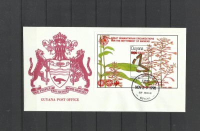 GUYANA 1991 FAUNA INSECTE FLUTURI SUPRATIPAR RED OVP LION SCOUTING FDC foto
