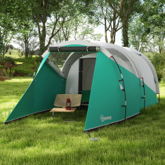 Outsunny Cort de Camping Impermeabil pentru 2-4 Persoane cu Cameră Separată, Cort Tunel Familial cu Geantă de Transport, 460x260x190 cm, Verde