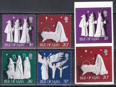 Isle of Man 1991 - Crăciun, 4 Timbre dantelate + 2 Timbre nedantelate autoadezive, SET COMPLET, MNH foto
