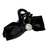 Clamă Păr, Funda Satinată, Mărgea Strass, Negru, 11cm, Poliester