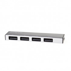 Hub LDNIO DL-H1 High Speed Super Slim cu 4 porturi USB 2.0 si cablu Micro USB, argintiu foto